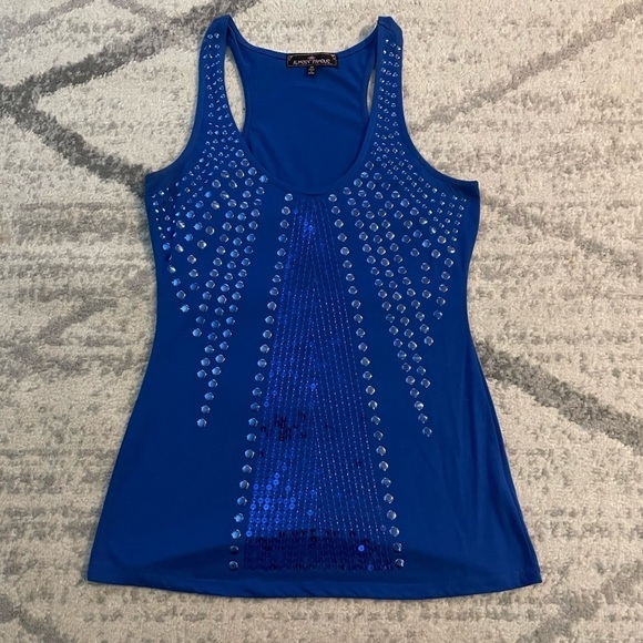 Women’s Blue Decorative Tank Top - Picture 1 of 3